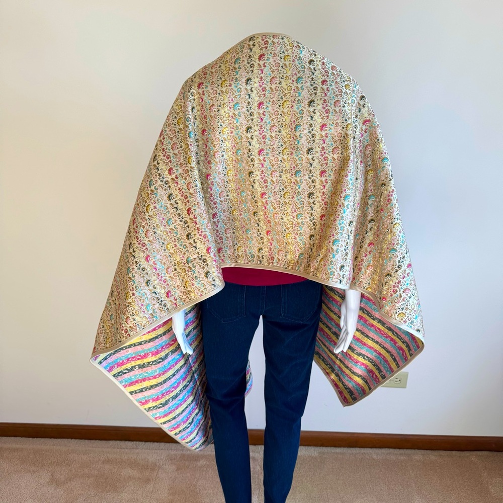 Ilana Wolf Silk Rayon Vintage Scarf Wrap Shawl Asian Multicolor Floral Metallic